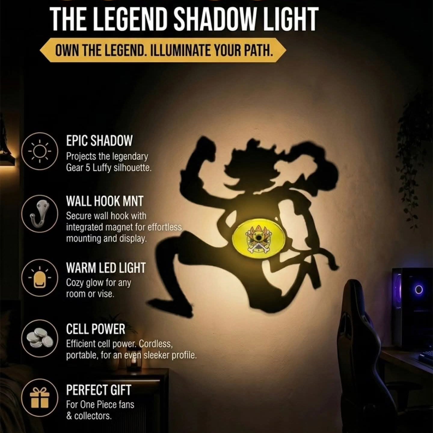 Awaken the Sun God | Bring Luffy's Gear 5 Cinematic Shadow to Your Room